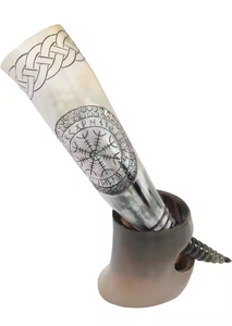 Cuerno para Beber Hecho a Mano de Alta Calidad, Pulido y Duradero, con Soporte, 100% Cuerno Natural Vikingo Medieval de Vaca de la India - Product Image 2