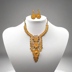Venta caliente collar pendientes conjunto con 22K chapado en oro estilo único mujeres usan collar pendientes conjunto joyería - Product Image 3