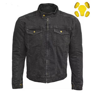 แจ็กเก็ตผ้ายีนส์เสริมเกราะป้องกัน CE สำหรับผู้ชายเสื้อแจ็กเก็ตมอเตอร์ไซค์สีดำ - Product Image 1