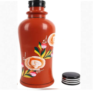 ขวดน้ำดินเผาวาดด้วยมือด้วยดีไซน์ลายดอกไม้และหมวกเมทัลลิกสีเงิน - Product Image 6