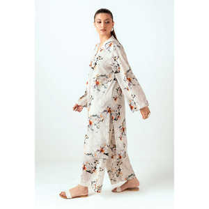 Ensemble coordonné pour femme, style bohème, beige, imprimé ondulé, XXS/XS/XL, tenue en crêpe deux pièces pour le printemps/été - Product Image 3