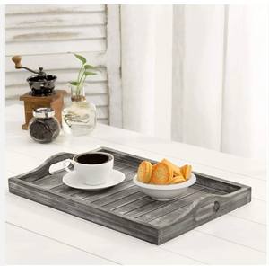 Prix de gros d'usine: Plateau de service en bois de pin rectangulaire gris rustique avec poignées-pour une utilisation polyvalente à bas prix - Product Image 5