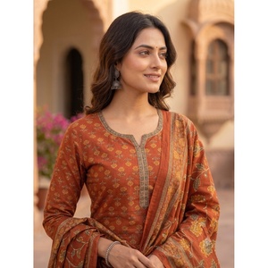 Conjunto de Salwar Kameez de Algodón Teñido para Mujer, Ropa Étnica India Suave, Diseño Tradicional de Rama, Secado Rápido, para Verano - Product Image 2