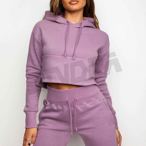 Ensemble de survêtement deux pièces personnalisé en coton uni à capuche pour femme – Léger, confortable, idéal pour le quotidien et les loisirs, extensible dans quatre directions – Vente en gros - Product Image 4