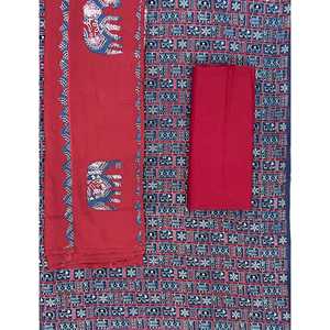 Conjunto de traje de seda sin coser con estampado a mano y diseño de bloques, ideal para fiestas étnicas, que incluye un salwar kameez y dupatta con trabajo artístico hecho a mano. - Product Image 1