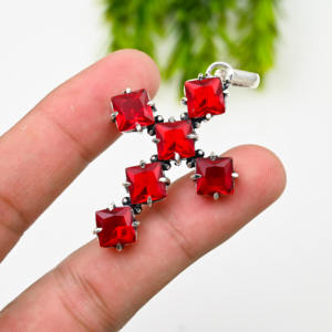 Pendentif grenat rouge 10MM coupe coussin laboratoire créé pierre précieuse plaqué argent Sterling bijoux de luxe pour mariage et cadeau d'anniversaire - Product Image 4