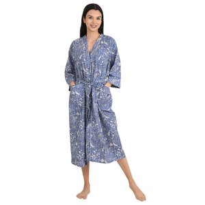 Bata de Casa Estilo Boho-Kimono, Ligera, de Algodón Tejido, con Estampado Indio Pintado a Mano con Motivos de Mariposas y Flores, para Uso Doméstico - Product Image 3