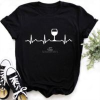 Nouveau modèle de battement de coeur en verre de vin t-shirt femme décontracté drôle impression t-shirt à manches courtes