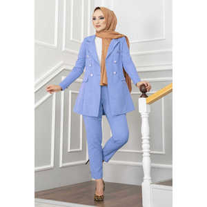 Baby Blue Handkerchief Collar Detail Hijab Set with <b>Button</b> Decoration - Product Image 1