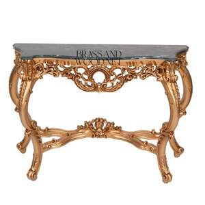 Mesa Consola Clásica de Lujo con Tapa de Mármol, Acabado Dorado Tallado a Mano, Muebles de Estilo Francés Ornamentado - Product Image 1