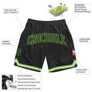Short de basket-ball rétro personnalisé pour hommes de vente chaude noir et vert fluo avec nom d'équipe personnalisé et numéro Design respirant - Product Image 2