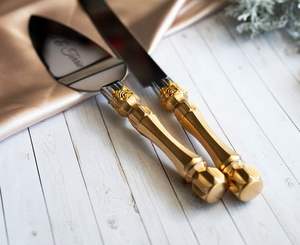 Nuevo diseño, manijas de mármol dorado, servidores de pastel, juego de decoración de boda de Metal para fiestas y celebraciones de cumpleaños, servidor de cuchillos para pasteles - Product Image 2