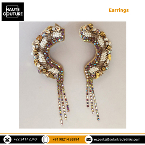 Custom Size & Color Available for Top Notch Quality Handmade Curved C Shaped Mixed Beads With Tassels <b>Earrings</b> for Women - Product Image 2