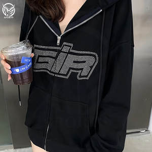 Sweat à capuche zippé de qualité supérieure meilleur fabricant 100% coton Sweat à capuche strass de haute qualité pour les femmes. - Product Image 2