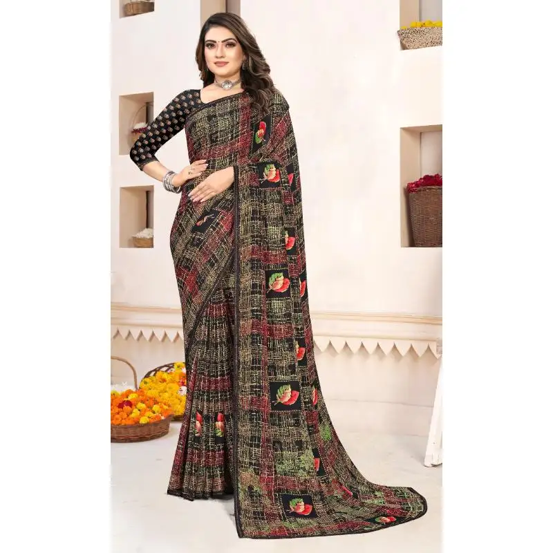 Индийский традиционный дизайн, этническая одежда, Женская сари с такой же контрастной блузкой от индийского экспортера