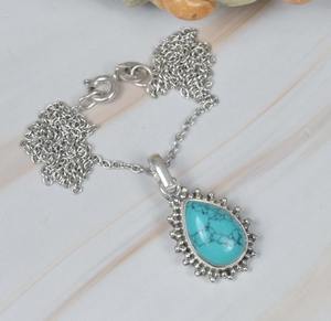 Venta al por mayor 925 plata esterlina joyería fina colgante turquesa piedra preciosa con 925 sello chapado en oro plata colgante joyería - Product Image 3