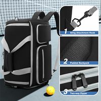Sac de pickleball pour 4 raquettes et accessoires, capacité 30-40L, grand sac à dos avec compartiment à chaussures, crochets pour clôture, plusieurs poches