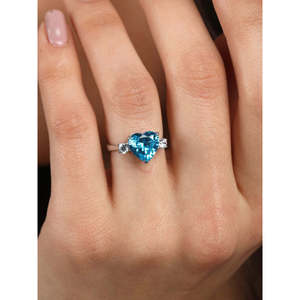 NOVAMART Fine Sky Blue Heart <b>Ring</b> for Women Girls-925 Sterling <b>Silver</b> Rhodium Plated <b>Adjustable</b> Band Swiss Zirconia Inlay Techno - Product Image 4