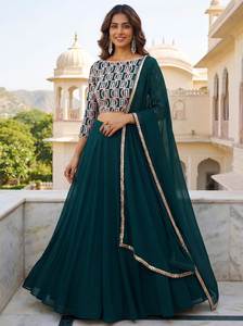 Ensemble Lehenga Choli en Georgette Vert avec Blouse Brodée Évasée de 4,5 m, Dupatta Élégant, Style Bollywood Longueur Sol pour Tenue de Soirée - Product Image 3