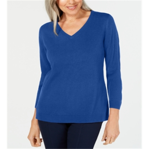 Maglione Casual da Donna Karen Scott con Scollo a V, Traspirante in Ciniglia, con Applicazioni, Blu, Taglie dalla XS alla X-Large, per le Stagioni Autunno-Inverno - Product Image 1