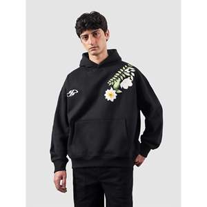 Sudadera con capucha de punto con estampado floral sólido, diseño con cremallera, talla XL, estilo hip-hop, corte holgado, lavado enzimático, bordado 3D, teñido en prenda, serigrafiado. - Product Image 2