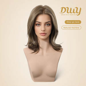 Peluca de Fibra Japonesa Freya-DWY, Nueva Llegada, Sin Pegamento, Longitud Media, con Encaje Transparente, Reflejos Marrones, Diseño Step-Go - Product Image 2