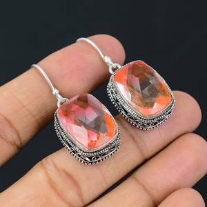 High Quality 925 Sterling <b>Silver</b> Bi-Color Tourmaline Drop <b>Earrings</b> Boho Antique <b>Silver</b> <b>Wedding</b> Style Amazing Gemstone Gift - Product Image 5
