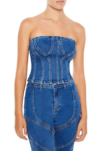 Vendita calda 2025 rielaborato tubo in Denim Top traspirante colore blu sostenibile delle donne <span class=keywords><strong>Jeans</strong></span> tubo Top <span class=keywords><strong>camicia</strong></span> da <span class=keywords><strong>donna</strong></span> all'ingrosso - Product Image 6