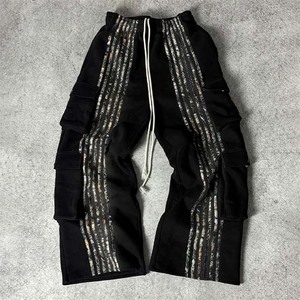 Custom Logo Streetwear Cotton <b>Oversize</b> Wide Leg Side Stripe Sweatpants Men Mid Waist Casual Summer Baggy Sweatpants - Product Image 6