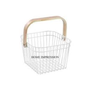 Cadre en fil de métal enduit de poudre de couleur blanche avec manche en bois pour une meilleure prise en main Fournitures de panier de fruits et de pain de première qualité - Product Image 2