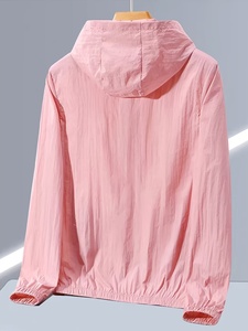New Lightweight <b>Pink</b> Full Sleeve Zipper <b>Waterproof</b> Hooded Women Windbreaker <b>Jacket</b> Plus Size Color Block Crop Top Outdoor Wear - Product Image 3