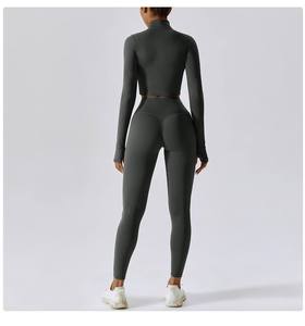 ชุดเสื้อผ้า3ชิ้นสำหรับฟิตเนสบราบราบรายกกระชับก้นแขนยาวสำหรับเล่นกีฬาฟิตเนสโยคะ - Product Image 5