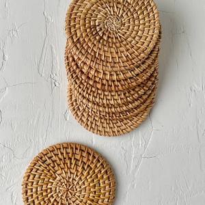 Ensemble fait main sous-verres en rotin avec support carré sous-verres à thé napperons en rotin sous-verres avec support en osier - Product Image 2