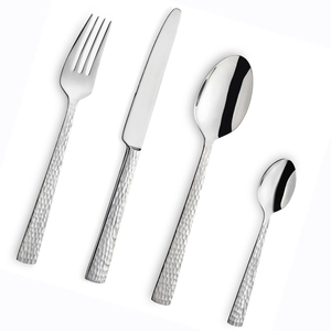 Cubiertos de acero inoxidable de diseño moderno resistente, cuchara plateada brillante, tenedor, cuchillo, mango martillado, juego de cubiertos de boda con Caja de Regalos - Product Image 1