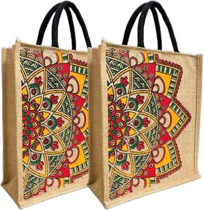 Sac fourre-tout naturel imprimé personnalisé imprimé en jute coloré sac à provisions en toile de coton réutilisable exportation partout dans le monde - Product Image 5