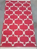 Nordischer Stil Wendbarer Rot-Cremefarbener Woll-/Baumwollteppich mit Jute-Rückseite, 5-6mm Dick, Kilim-Teppich mit Individuellem Blumenmuster, Flachgewebe, Waschbar, 60-100