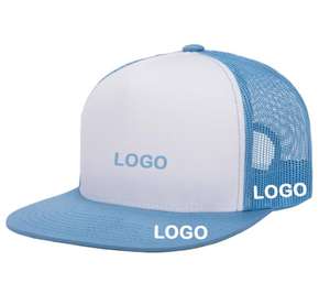 Custom 5 Panel Shape <b>Flat</b> Bill Trucker <b>Hat</b> <b>Cap</b> Structured Custom Mesh Back Snapback <b>Hat</b> - Product Image 4