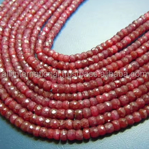 ลูกปัดทับทิมธรรมชาติทรงรอนเดลเหลี่ยมเพชรพลอยสีแดงขนาด 4 มม. สำหรับทำเครื่องประดับ ความยาว 14 นิ้ว ราคาโรงงาน - Product Image 1