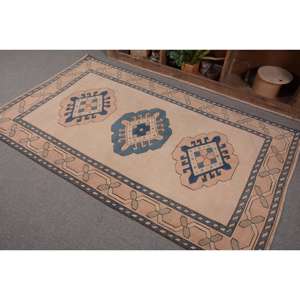 Tapis turc 4x6,6 pieds, marron bleu à pois, tapis vintage en laine - Product Image 2