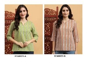 Haut court en rayonne de coton chic Kurti pour femme idéal pour l'été avec une touche ethnique moderne disponible pour l'exportation depuis l'Inde - Product Image 2