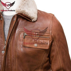 เสื้อแจ็กเก็ตหนังสีน้ำตาลคุณภาพระดับพรีเมียมของผู้ชายเสื้อแจ็กเก็ตสตรีทสตรีทฤดูหนาวคุณภาพสูงแบบกำหนดเองได้ทำด้วยมือสำหรับแฟชั่น - Product Image 4
