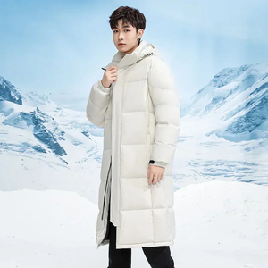 Chaqueta acolchada larga estampada con capucha para hombre, chaqueta acolchada informal cálida más gruesa con capucha, abrigo largo de invierno para hombre - Product Image 2