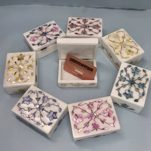 Boîte à bijoux en marbre blanc avec nacre | Mallette de rangement élégante pour bagues, boucles d'oreilles et petits cadeaux | - Product Image 5