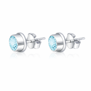 Wholesale Trendy Romantic Natural Blue Topaz Bezel <b>Set</b> <b>Stud</b> <b>Earrings</b> Rhodium Plated Sterling <b>Silver</b> Party Engagement Wedding - Product Image 3