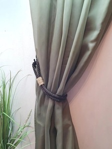 Brown Cotton <b>Curtain</b> Tieback with Jute Decor Optional Black Wrought Iron <b>Hook</b> - Product Image 2