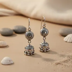 925 <b>Silver</b> Dangle <b>Earrings</b> for Women Vintage Ethnic Pendant Drop Diamond & Freshwater <b>Pearl</b> for Party Vintage Style - Product Image 1