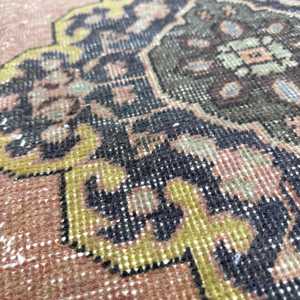 Turkish Rug, Small 1.7x4.4 ft Vintage Rug, <b>Brown</b> Bordered <b>Wool</b> Rug - Product Image 5