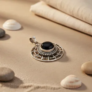 Pendentif en argent 925 avec pierre d'onyx pour femmes, plaqué rhodium, bijoux classiques en pierres précieuses, turquoise, perle, coquille pour fiançailles, mariage - Product Image 2