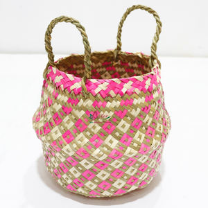 Artex Dong Thap Vintage Handwoven Palm Leaf <b>Belly</b> <b>Basket</b> Set for Home Storage & Decor Foldable - Product Image 4