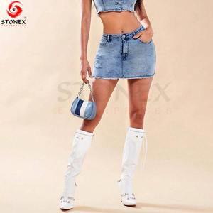 Fashionable High Quality <b>Women</b> Clothing <b>Denim</b> Cotton Mini <b>Skirt</b> and Top Ladies Sexy Casual Wear Wholesale Price - Product Image 2